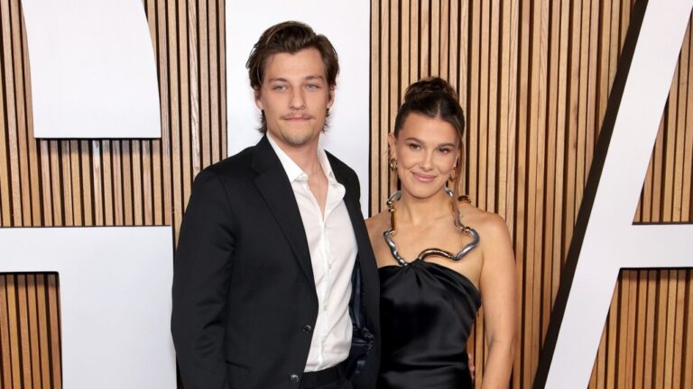 Jake Bongiovi (left) and Millie Bobby Brown (right) in New York City in November. (Dimitrios Kambouris/Getty Images via CNN Newsource)