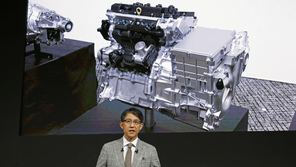 Koji Sato, chief executive of Toyota Motor Corp., speaks during a news conference in Tokyo, May 28, 2024. (Kyodo News via AP)