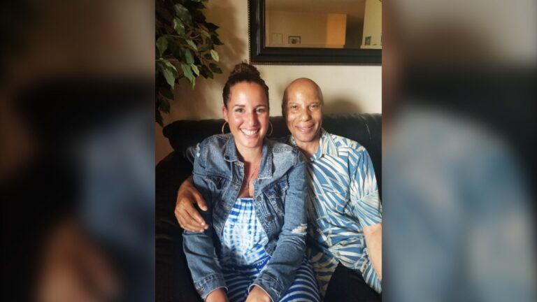 Marie and her biological father, Willis, meet for the first time in August 2019. (Photo Courtesy of Marie Leask)