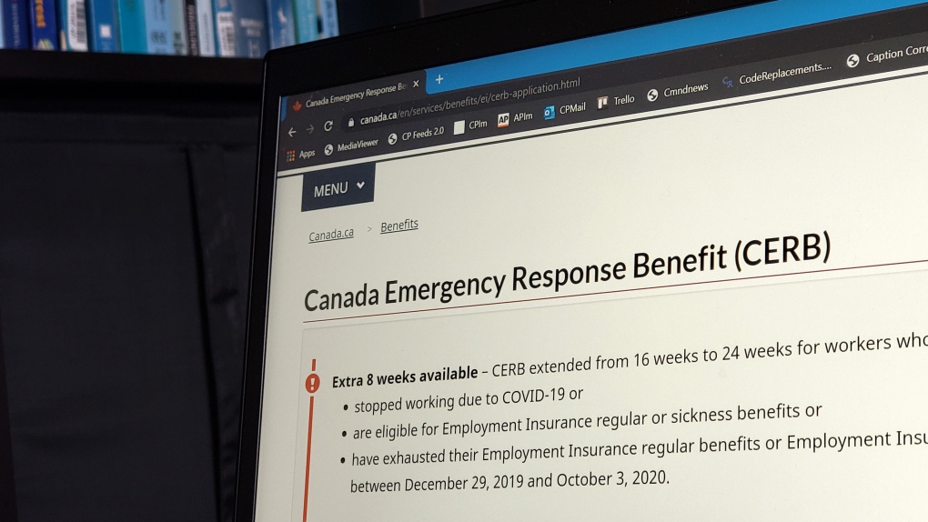 The landing page for the Canada Emergency Response Benefit is seen in Toronto, Monday, Aug. 10, 2020. THE CANADIAN PRESS/Giordano Ciampini