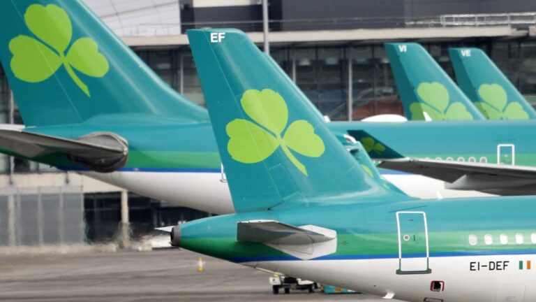 An Aer Lingus Airbus A320 plane lands at Dublin airport, Ireland, Jan. 27, 2015. (AP Photo/Peter Morrison, File)
