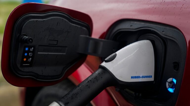 A 2023 Ford Mustang Mach-E charges, Friday, March 8, 2024, at an electric vehicle charging station in London, Ohio. (Joshua A. Bickel / AP Photo, File)