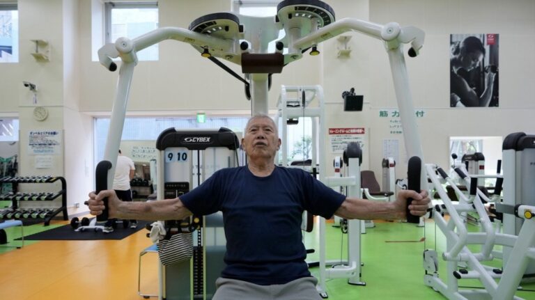 Shigeo Takahashi, 83, uses a pec deck machine as he works out at the Fukagawa Sports Center in Tokyo, Wednesday, June 12, 2024. If you are getting up there in years, weight-resistance training might deliver unexpected benefits. (AP Photo/Hiro Komae)