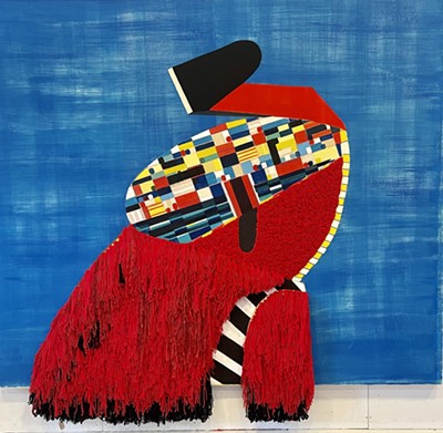 "1000 Wings", collagraphie sur feutre et toile avec fil de Sarah Amos - COURTESY