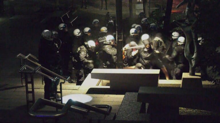 La police de Montréal procède à une arrestation et déploie des gaz lacrymogènes après que des manifestants ont brisé des fenêtres à McGill