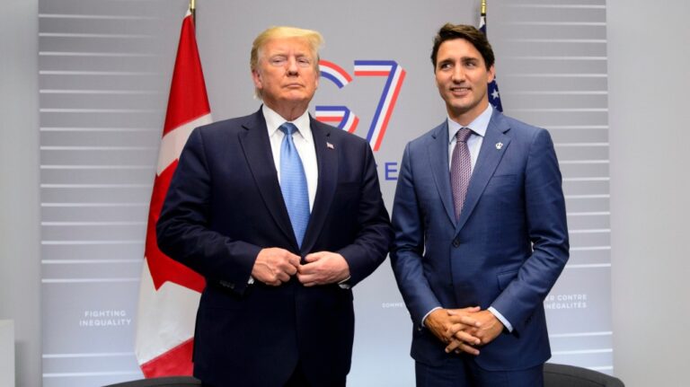 Prime Minister Justin Trudeau takes part in a bilateral meeting with then U.S. President Donald Trump during the G7 Summit in Biarritz, France on Aug 25, 2019  (Sean Kilpatrick / THE CANADIAN PRESS)