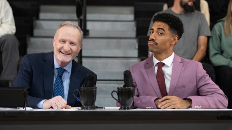 TikTok star Boman Martinez-Reid and basketball announcer Jack Armstrong are shown on the set of "Made For TV With Boman Martinez-Reid," in a handout photo. (Bell Media)
