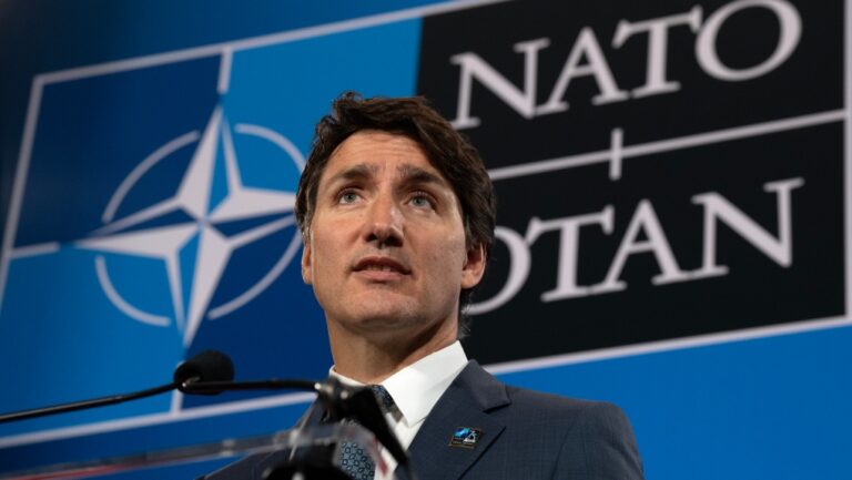 Prime Minister Justin Trudeau speaks during a news conference at the NATO Summit on July 11, 2024 in Washington (Adrian Wyld / THE CANADIAN PRESS)