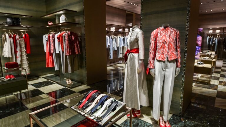 Italy’s competition authority is investigating whether Armani and Dior misled consumers about their production methods, and pictured is an Armani store in Milan, Italy in May 2020. (Miguel Medina/AFP/Getty Images/File via CNN Newsource)