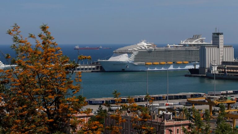 A view of the "Harmony of the Seas" ship docked in Barcelona, Spain, Sunday, June 5, 2016. The world's biggest cruise ship has arrived in Barcelona, which it will use as its summer base for Mediterranean journeys. (AP Photo/Manu Fernandez)