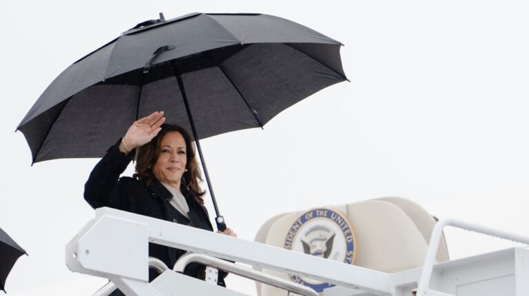 Vice President Kamala Harris boards Air Force Two, Monday, July 22, 2024 at Andrews Air Force Base, Md. (Erin Schaff/The New York Times via AP, Pool)