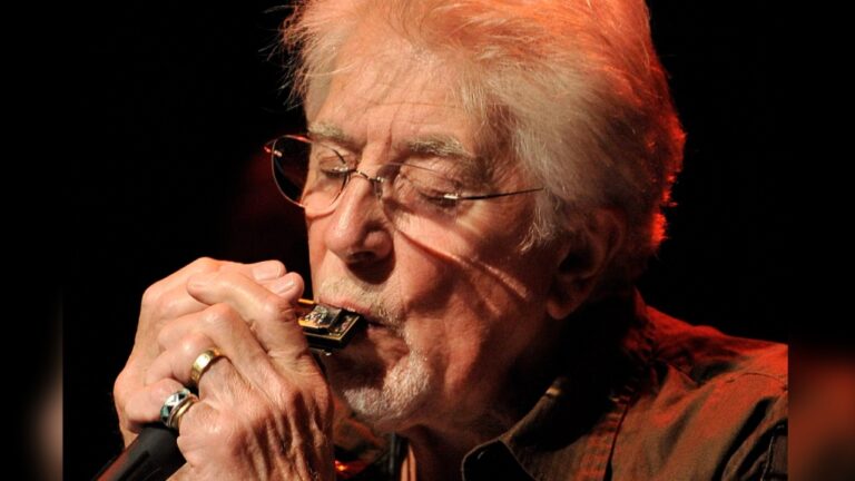 English blues singer John Mayall performs with his band The Bluesbreakers, on the stage of the Miles Davis hall during the 42nd Montreux Jazz Festival in Montreux, Switzerland, late Monday, July 7, 2008. (Sandro Campardo/Keystone via AP, File)