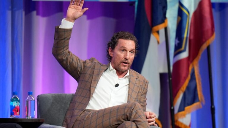 Actor Matthew McConaughey speaks at the 2024 summer meeting of the National Governors Association Friday, July 12, 2024, in Salt Lake City. (AP Photo/Rick Bowmer)