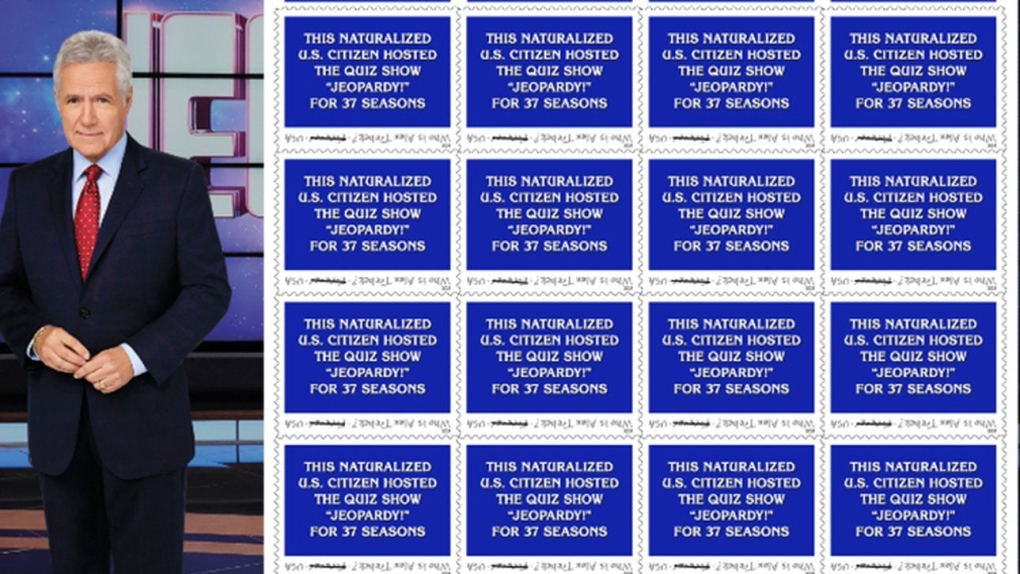 A package of stamps featuring the legendary Canadian-born quiz show host was unveiled on Monday, timed for what would've been his birthday
