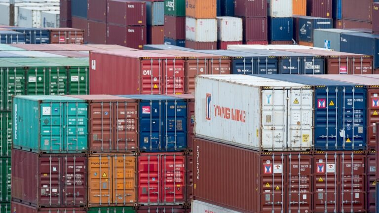Shipping containers are seen in Halifax on Friday, Aug. 25, 2017. (Andrew Vaughan / The Canadian Press)