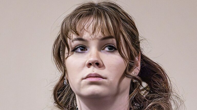Armourer Hannah Gutierrez-Reed stands by her defense team during her involuntary manslaughter trial on March 5, 2024. (Jim Weber/Santa Fe New Mexican via AP)