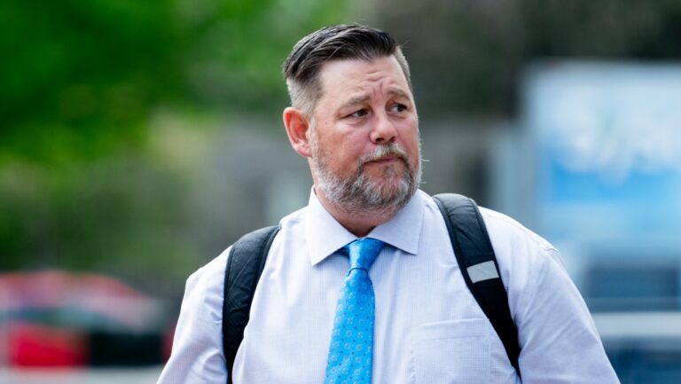 "Freedom Convoy" organizer Pat King arrives for his trial at the courthouse in Ottawa, on Thursday, May 16, 2024. (THE CANADIAN PRESS/Spencer Colby)