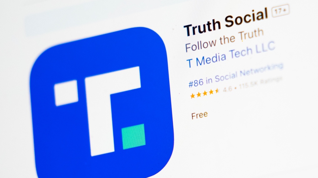 The download screen for Truth Social app is seen on a laptop computer, March 20, 2024, in New York. (John Minchillo / AP Photo, File)