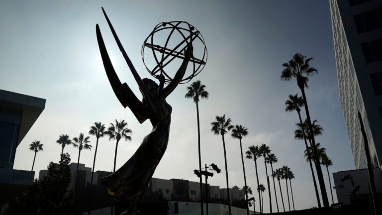 The nominees for the 76th Emmy Awards set to announce on July 17, and an Emmy statue is pictured at the Television Academy in 2021. (Chris Pizzello / Invision / AP via CNN Newsource)