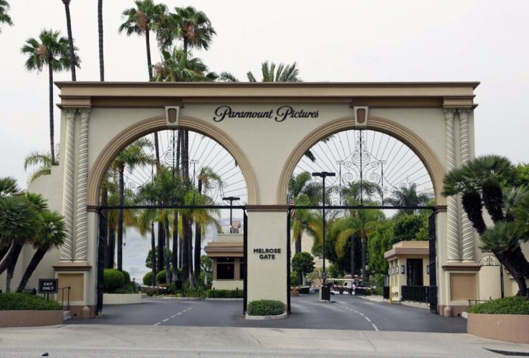 The main gate to Paramount Studios is seen on Melrose Avenue, July 8, 2015, in Los Angeles. (AP Photo/Nick Ut, File)