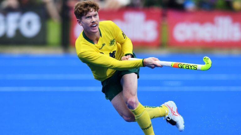 Dawson of the Kookaburras had part of his finger amputated just two weeks ago, and will now take part in the Olympics. (Mark Brake / Getty Images for Hockey Australia via CNN Newsource)