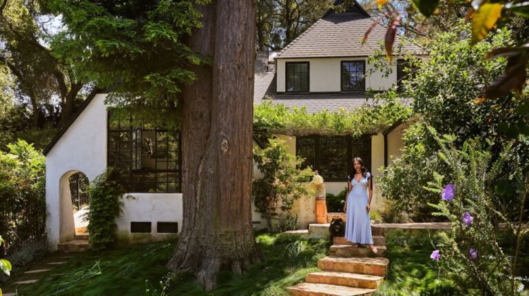 Designer and Brother Vellies founder Aurora James is pictured outside of her home in Laurel Canyon. (Frank Frances/AD via CNN Newsource)