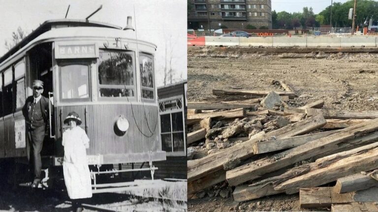 Ancienne ligne de tramway d'Edmonton découverte lors de la construction de la Valley Line West LRT