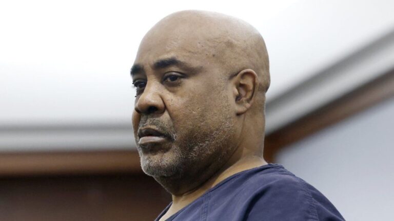 Duane 'Keffe D' Davis, who is accused of orchestrating the 1996 slaying of Tupac Shakur, appears in court during a bond hearing at the Regional Justice Center Tuesday, Aug. 27, 2024, in Las Vegas. (Bizuayehu Tesfaye/Las Vegas Review-Journal via AP, Pool)
