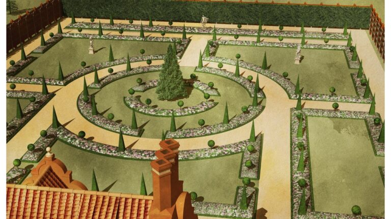 This image courtesy of Rieley & Associates Landscape Architects shows a preliminary rendering for the reconstructed garden of John Custis IV at The Colonial Williamsburg Foundation, a living history museum in Virginia. (Rieley & Associates Landscape Architects via AP) .