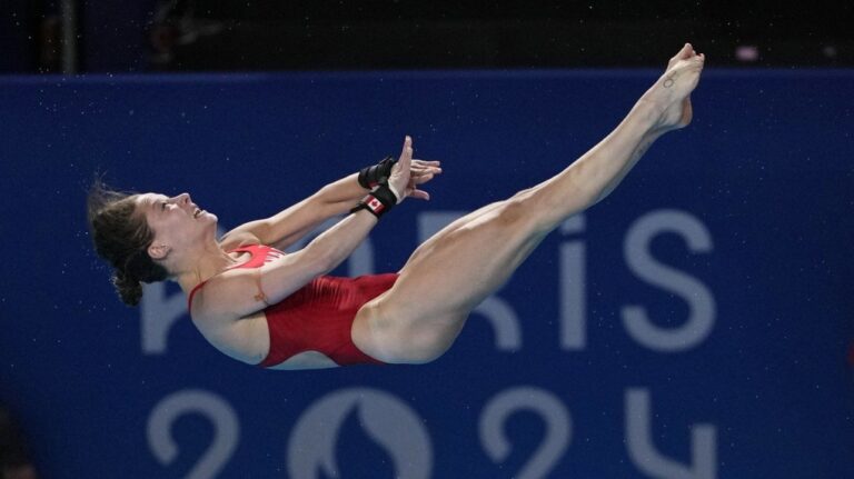 Canada's Caeli McKay competes in the women's 10m platform diving semifinal at the 2024 Summer Olympics, Monday, Aug. 5, 2024, in Saint-Denis, France. THE CANADIAN PRESS/AP-Lee Jin-man