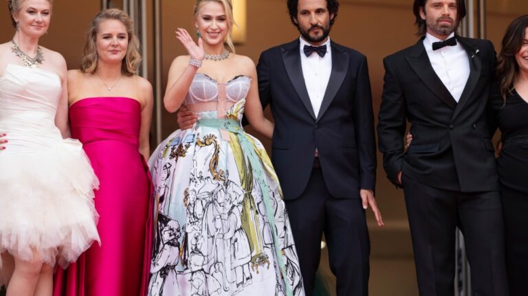 Julianne Forde, from left, Ruth Treacy, Maria Bakalova, director Ali Abbasi, Sebastian Stan, and Amy Baer pose for photographers upon arrival at the premiere of the film 'The Apprentice' at the 77th international film festival, Cannes, southern France, on May 20, 2024. (Photo by Scott A Garfitt/Invision/AP, File)