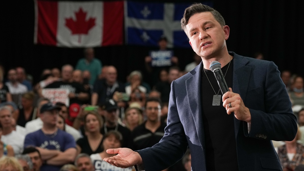 Conservative Leader Pierre Poilievre speaks during a rally in Montreal, Wednesday, June 19, 2024. (Christinne Muschi/THE CANADIAN PRESS)