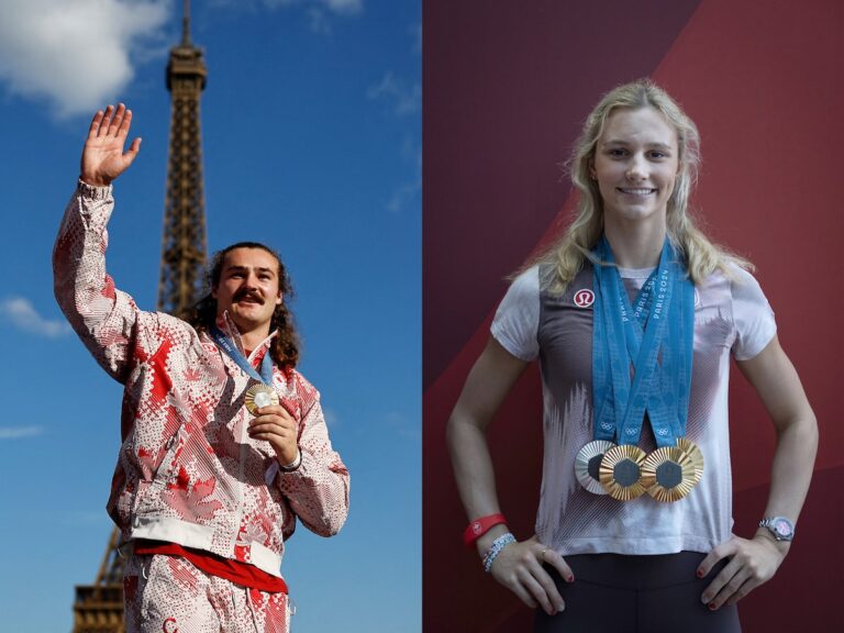 Les détenteurs de records Summer McIntosh et Ethan Katzberg terminent les Jeux olympiques de Paris en tant que porte-drapeaux lors de la cérémonie de clôture