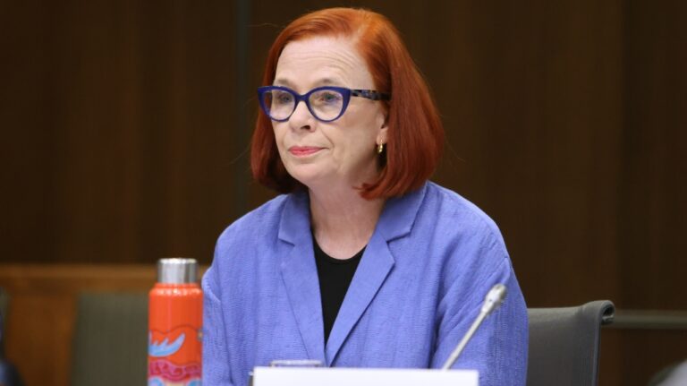 CBC President and Chief Executive Officer Catherine Tait waits to appear at the Heritage Committee in Ottawa on Tuesday, May 7, 2024. (Patrick Doyle / The Canadian Press)