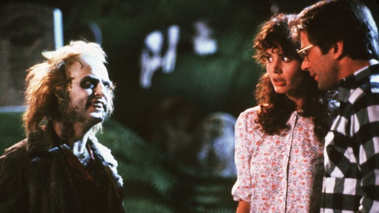(From left) Michael Keaton, Geena Davis, Alec Baldwin 'Beetlejuice' in 1988. (Geffen/Warner Bros/Kobal/Shutterstock via CNN Newsource)