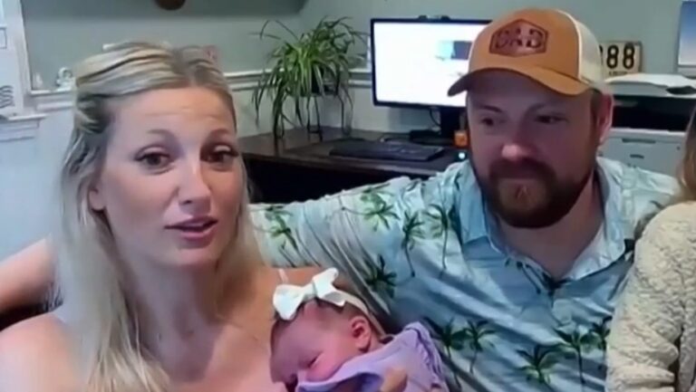 At 40 weeks pregnant, Rebecca Mahota's contractions came on strong and fast, and on her ride from Brewster to the hospital in Plymouth, her water broke. (WCVB via CNN Newsource)