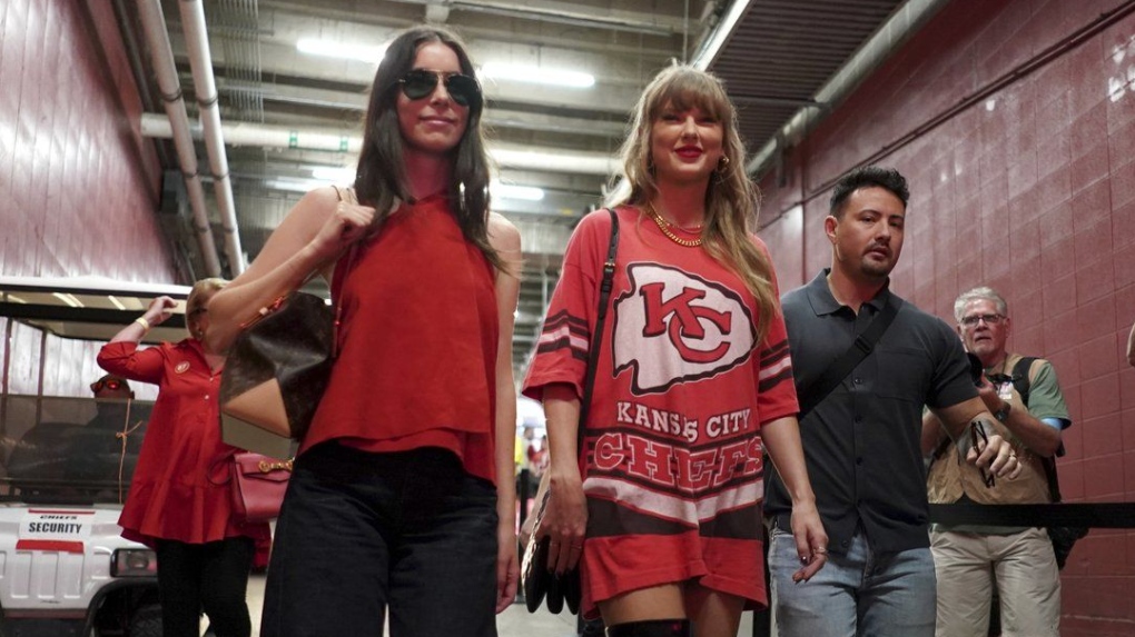 Taylor Swift arrives before the start of an NFL football game between the Kansas City Chiefs and the Cincinnati Bengals Sunday, Sept. 15, 2024, in Kansas City, Mo. (Ed Zurga/AP Photo)f