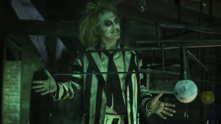 This image released by Warner Bros. Pictures shows Michael Keaton in a scene from "Beetlejuice Beetlejuice." (Parisa Taghizadeh/Warner Bros. Pictures via AP)