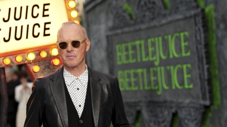 Michael Keaton arrives at the premiere of "Beetlejuice Beetlejuice" on Thursday, Aug. 29, 2024, in London. (Photo by Scott A Garfitt/Invision/AP)