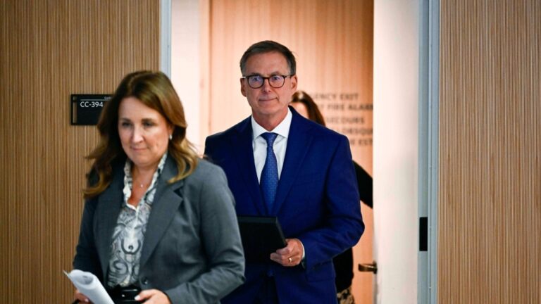 Governor of the Bank of Canada Tiff Macklem and Senior Deputy Governor Carolyn Rogers arrive for a news conference on the bank's interest rate announcement, in Ottawa, Sept. 4, 2024. THE CANADIAN PRESS/Justin Tang