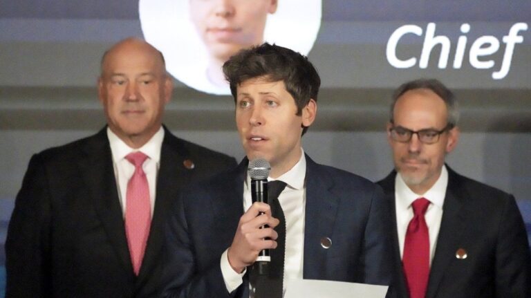 Open AI Chief Executive Officer Sam Altman (C) speaks at the Advancing Sustainable Development through Safe, Secure, and Trustworthy AI event on Sept. 23, 2024, in New York. (Bryan R. Smith/Pool Photo via AP)