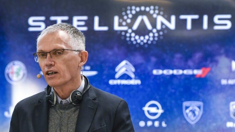 Stellantis CEO Carlos Tavares speaks during a news conference following a meeting with unions, March 31, 2022, in Turin, Italy. (Fabio Ferrari/LaPresse via AP, File)