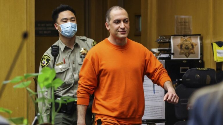 Nima Momeni, the man charged in the fatal stabbing of Cash App founder Bob Lee, makes his way into the courtroom for his arraignment in San Francisco, May 2, 2023. (Gabrielle Lurie/San Francisco Chronicle via AP, Pool, File)