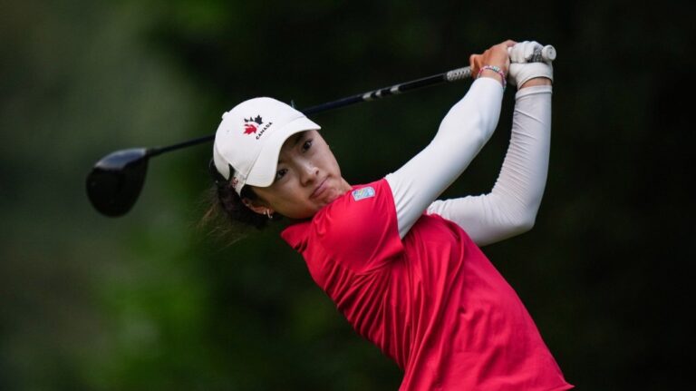 Amateur Yeji Kwon, of Port Coquitlam, B.C., hits her tee shot on the fourth hole during the second round at the LPGA CPKC Canadian Women's Open golf tournament, in Vancouver, on Friday, August 25, 2023. (THE CANADIAN PRESS/Darryl Dyck)