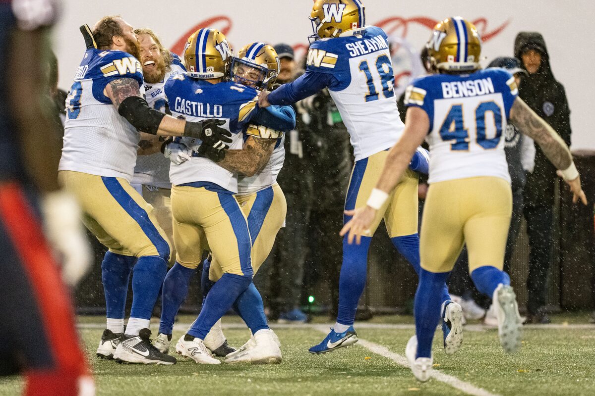 Castillo marque un placement de 51 verges lors du dernier jeu alors que les Blue Bombers de Winnipeg battent les Alouettes de Montréal et remportent l'Ouest