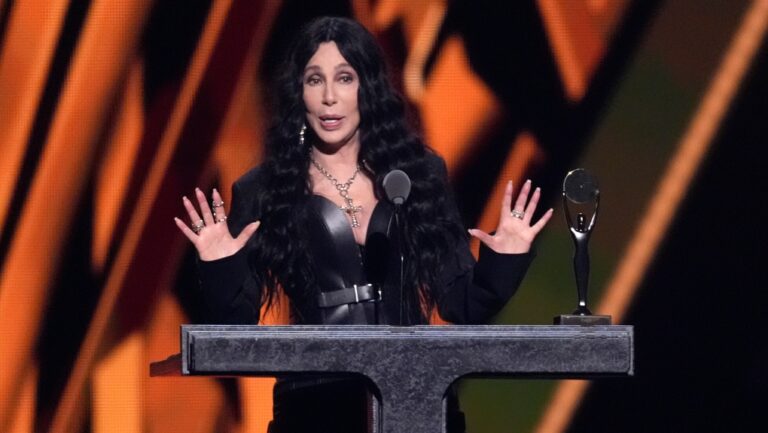Cher speaks during the 39th Annual Rock & Roll Hall of Fame Induction Ceremony on Saturday, Oct. 19, 2024, at Rocket Mortgage FieldHouse in Cleveland. Chris Pizzello/AP Photo)