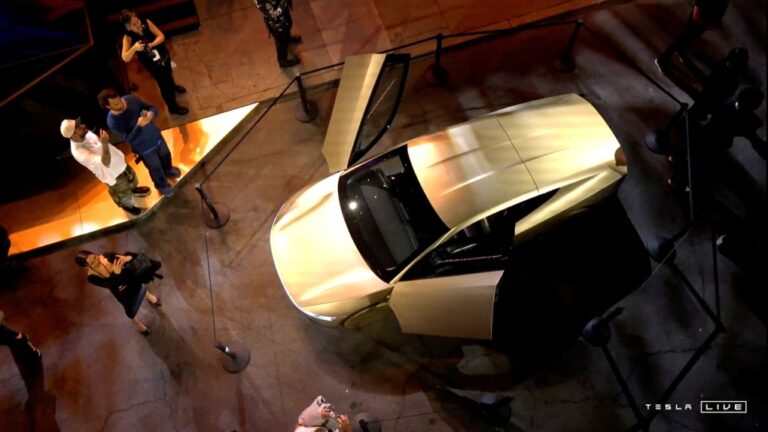 Tesla's robotaxi is displayed at an unveiling event in Los Angeles, California, on October 10, in this still image taken from a video. (Tesla / Reuters via CNN Newsource)