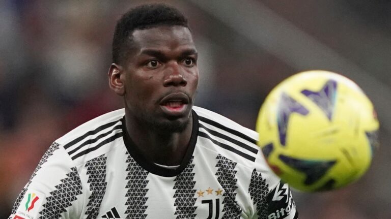 FILE - Juventus' Paul Pogba controls the ball during an Italian Cup soccer match between Internazionale and Juventus, at the Giuseppe Meazza San Siro Stadium, in Milan, Italy, April 26, 2023. (Spada / LaPresse via AP, File)