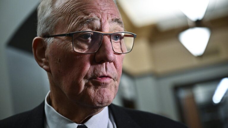 Minister of National Defence Bill Blair speaks with reporters as he arrives for a meeting of the federal cabinet in Ottawa, Monday, Oct. 7, 2024. THE CANADIAN PRESS/Justin Tang