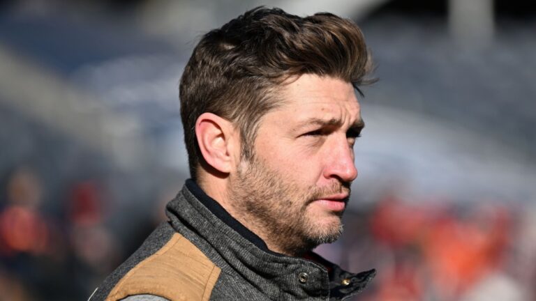 Former NFL quarterback Jay Cutler, pictured watching a Chicago Bears game in 2022, was arrested and charged with DUI and gun possession. (Quinn Harris/Getty Images via CNN Newsource)